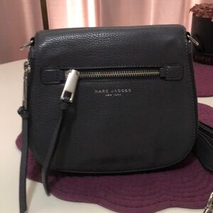 Marc Jacobs Grey Leather Recruit Saddle Bag with Silver Finish